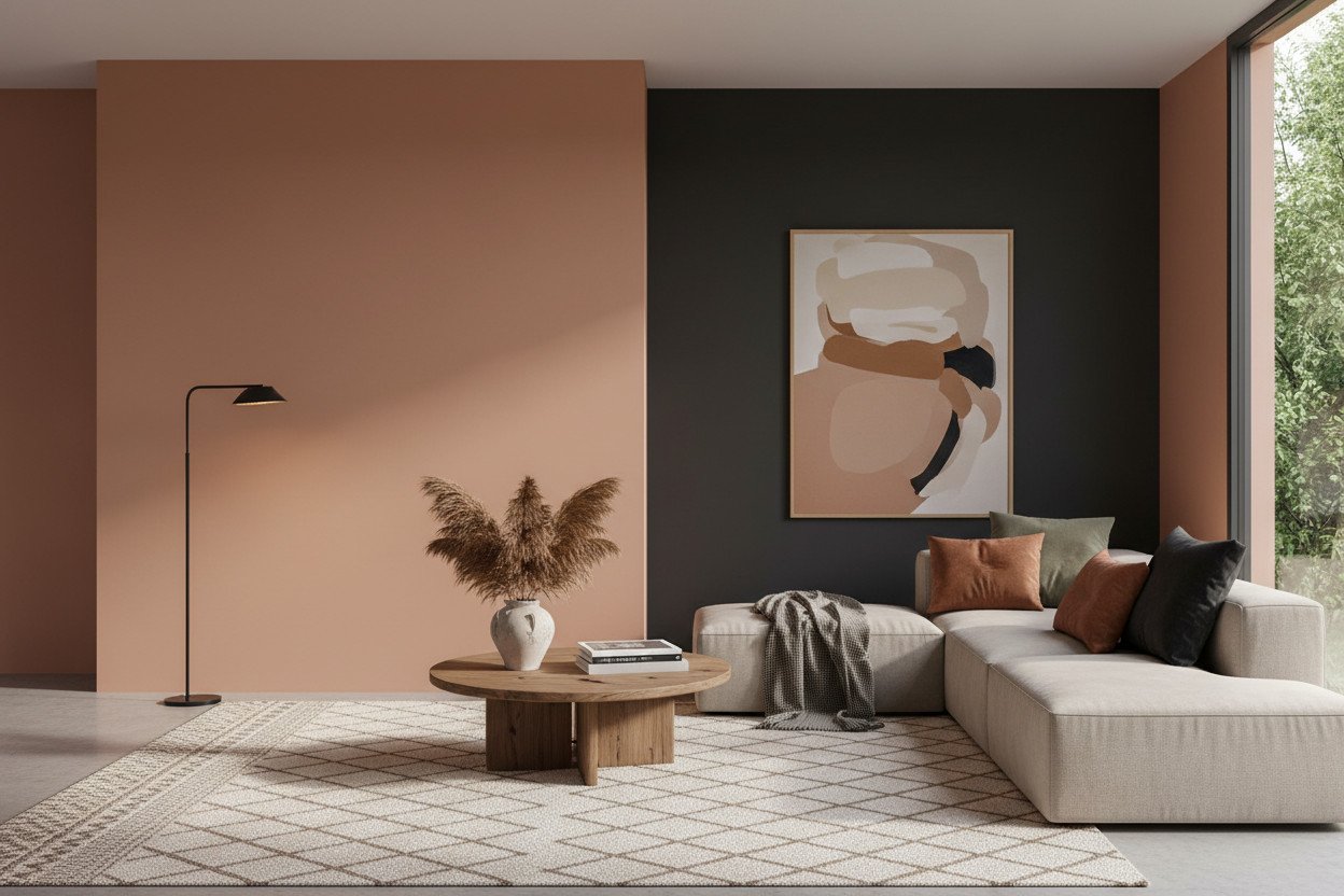 Kolory ścian 2026 — ziemiste odcienie i miękka czerń