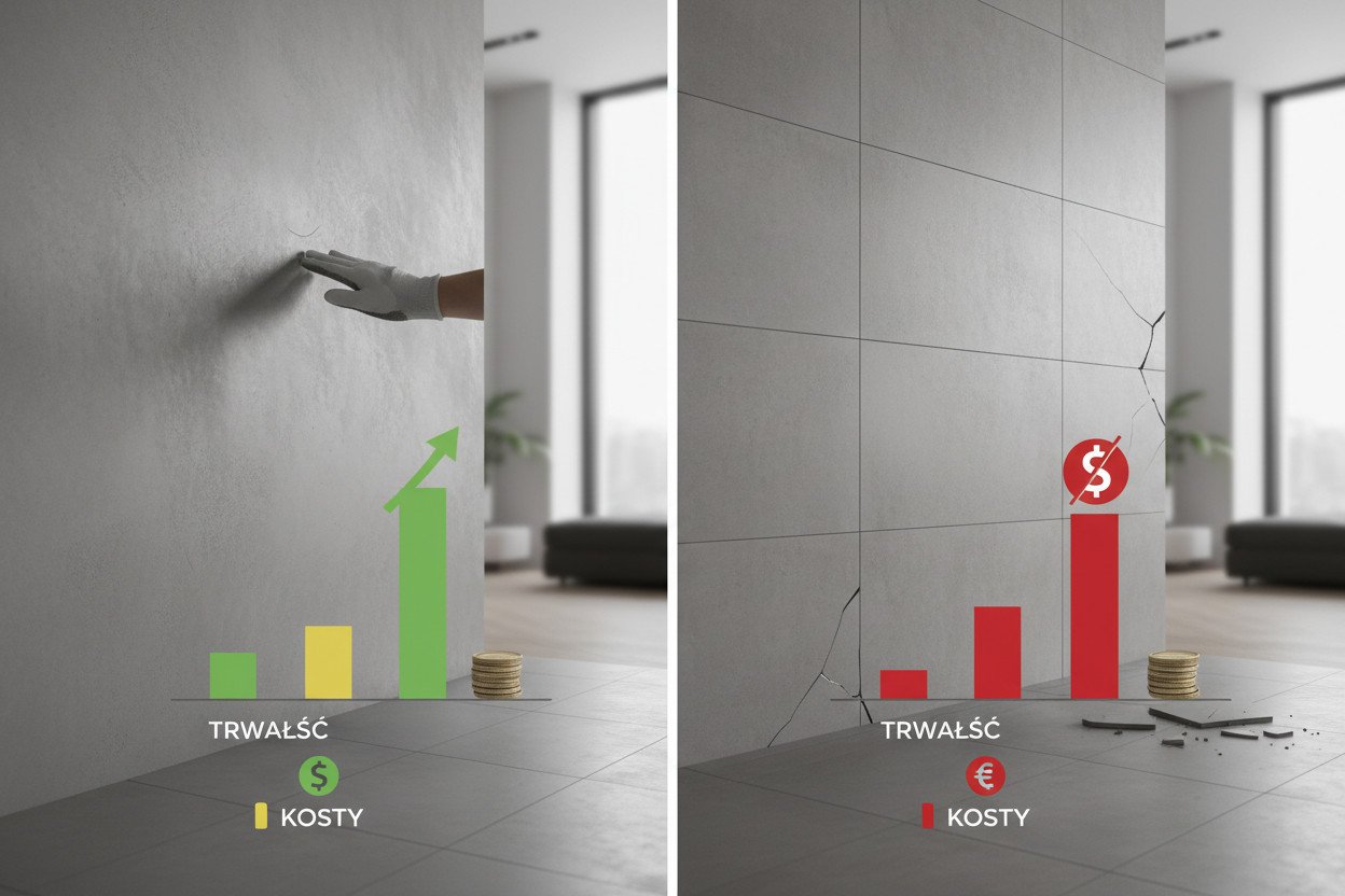 Mikrocement kontra płytki — zestawienie kosztów i trwałości
