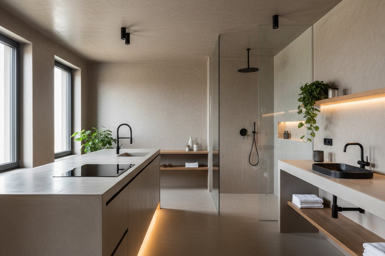 Mikrocement w łazience i kuchni — gdzie sprawdza się najlepiej